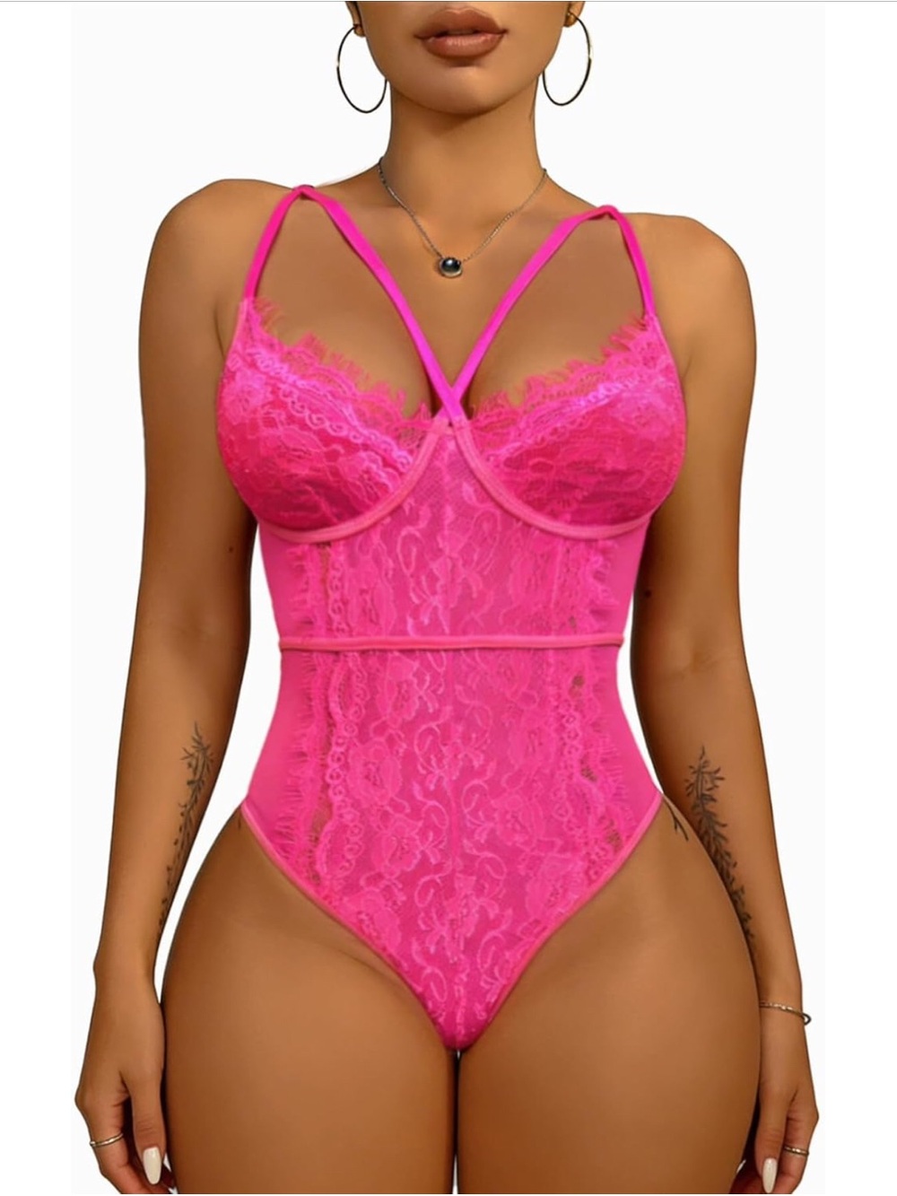 Hot Pink Lace Bodysuit Lingerie - Women Intimates & Sleepwear